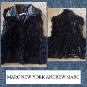ANDREW MARC VEST NEW ZEALAND BLACK FUR Leather MED